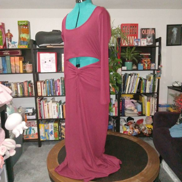 EARTHBOUND TRADING XXL Long Sleeve Maxi Cut-Out Dress Ribbed Maroon NEW with Tag - Picture 5 of 8